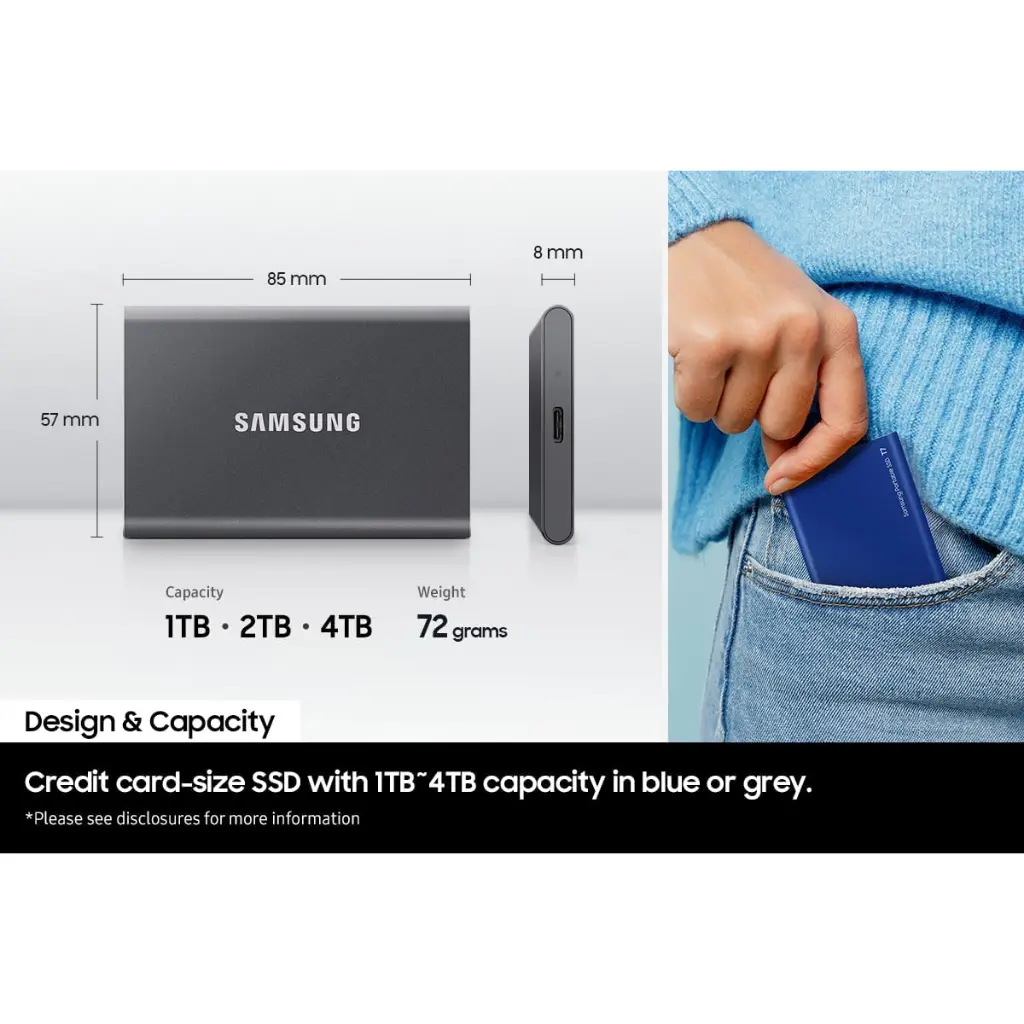 Disco Solido Externo Samsung T7 2Tb USB 3.2 Gen 2 1050MB/s - Azul